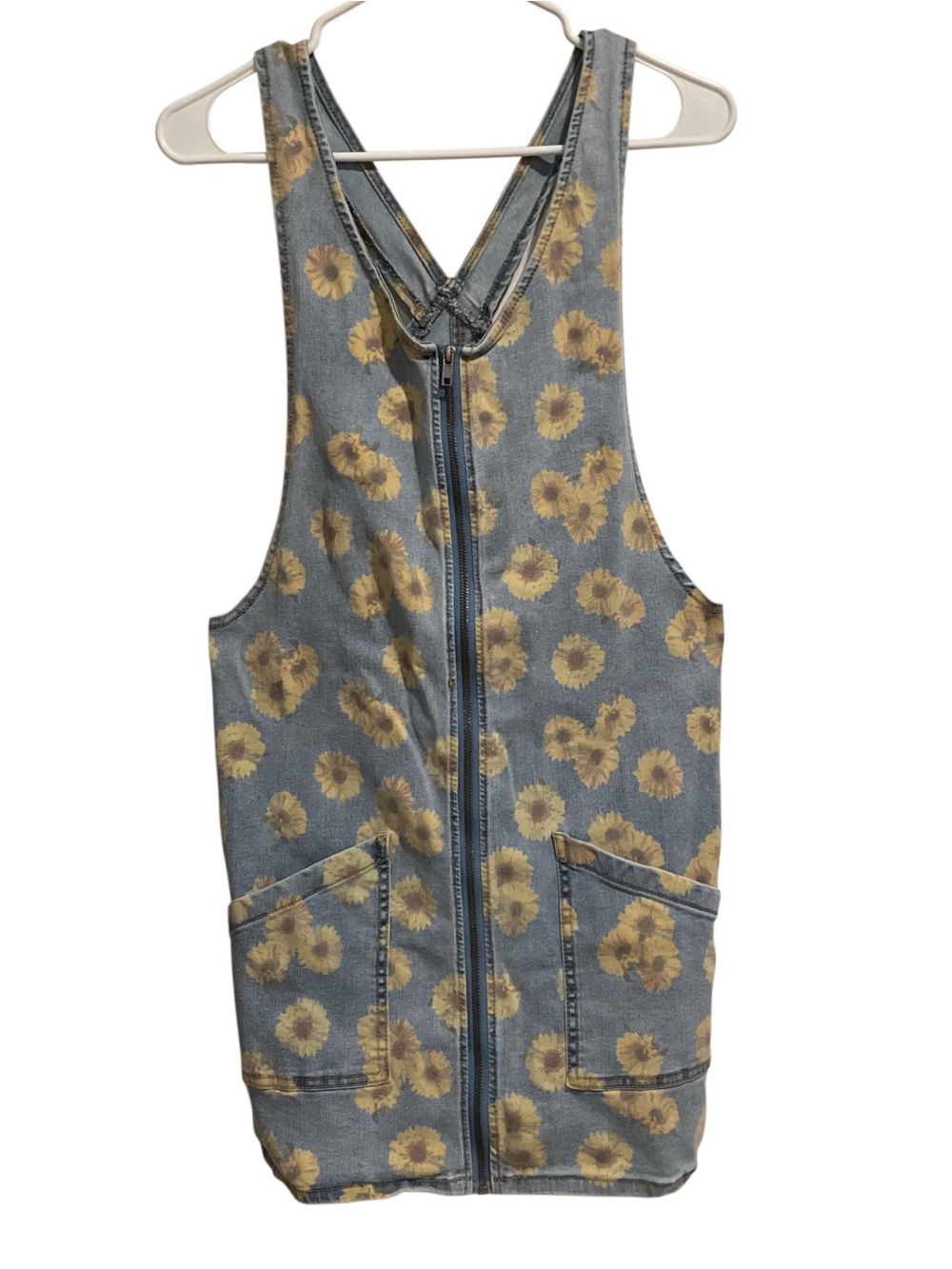 SO‎ Denim Overalls Sunflower Dress Front Zip